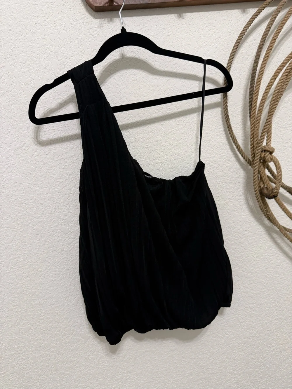 Free People Black One-Shoulder Pleated Camisole